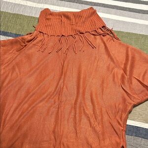 Orange Fringe Turtleneck Sweater